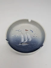 VTG Otagiri Japan Ashtray Nautical Sailboats Hand Crafted Ceramic Pottery 