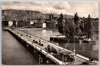 RPPC Geneva Switzerland - Electric Tram - Bicycles - Real Photo Old Postcard