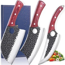 Butcher Knife Set 3PCS Meat Cleaver Chef Kitchen Viking Boning Knives Sharp