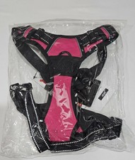 BARKBAY No Pull Dog Harness Pink/Black Step in Reflective w/Front Clip Large NEW