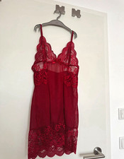 Damen Negligé/Chemise Nachthemd S rot Spitze...