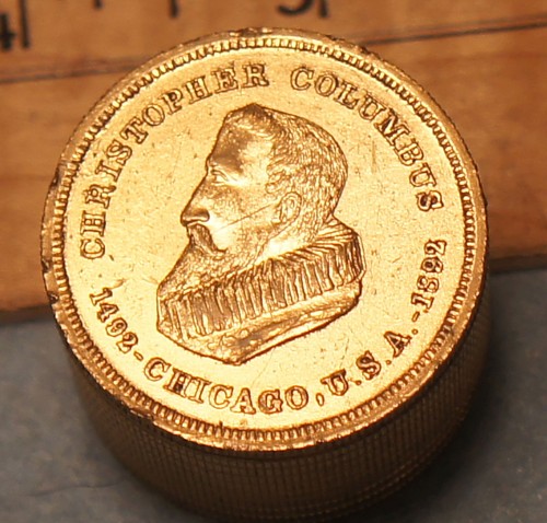 1893 Chicago World’s Fair COLUMBUS 1” COIN STACK PAPERWEIGHT Reeded ...