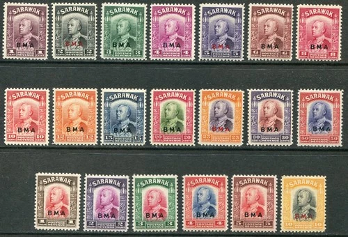 Sarawak 1945 BMA complete set 1c-$10 SG 126-145 hinged mint (cat. £550 as u/m)