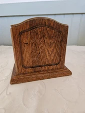 Vintage Handcrafted Cornwall Solid Oak Wood Napkin Holder Brown