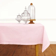 Pink Tablecloth 52 x 52 Inch - Cotton Linen Hemstitch Square Tablecloth - Mac...