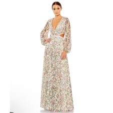 Mac Duggal NEW Sz 16 93746 Floral Chiffon Cutout Waist Lace-Up Corset Back Gown