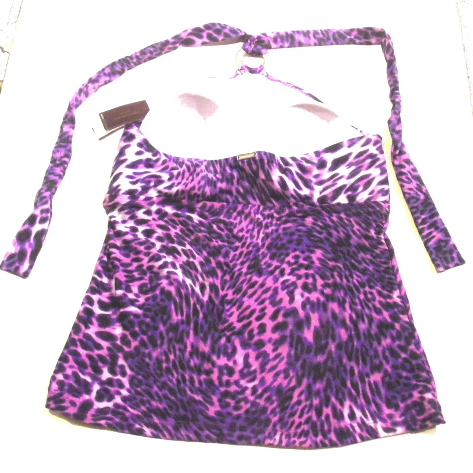 Maiô Tankini Dana Buchman Lavanda Roxo Estampa de Animal Tamanho 8 Novo com etiquetas $44 - Imagem 3 de 4