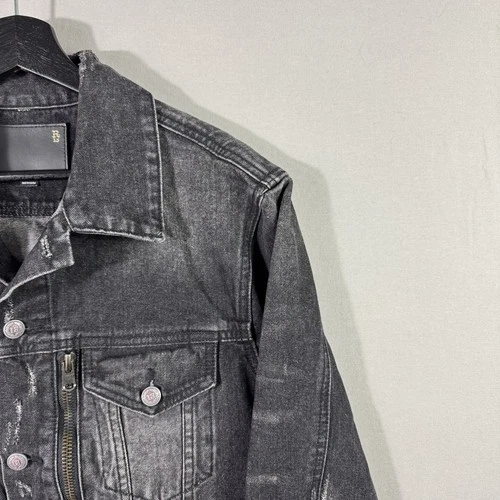 R13 Denim Trucker Jacket Men’s Black Zip Size Medium $1250 MSRP image 4
