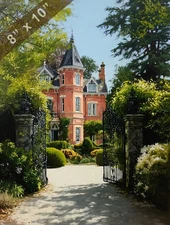 Victorian manor exterior with hedges and front gate 8x10 Matte Print