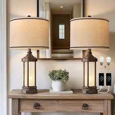 25'' Table Lamps Set of 2 for Living Room Bedroom Farmhouse Metal Lamps with ...