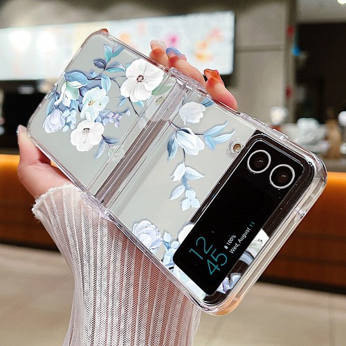 For Samsung Z Flip6 Flip5 7 4 3 Floral Pattern Shockproof Phone Case Clear Cover - Picture 15 of 22