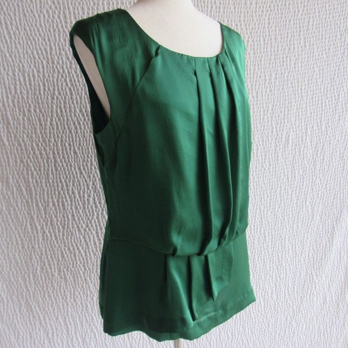Solid Kelly Green Shirt Top L Classiques entier Layered Ruffles 100% Silk Lined - Picture 5 of 10