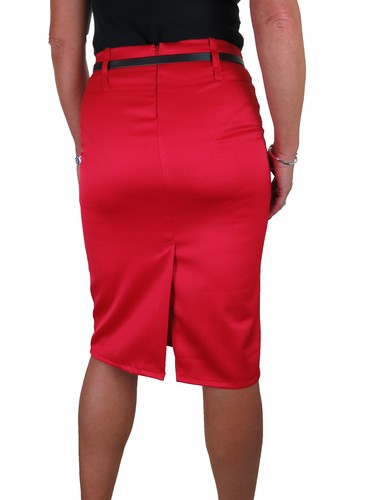 Womens 24" Length Pencil Skirt Satin + FREE Belt NEW Size 8-22 - Picture 15 of 29
