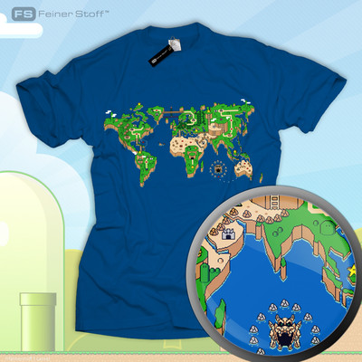 Mario Fan Shirt Super Zelda World Map Video Gamer Nerd Star Link Sonic NES SNES