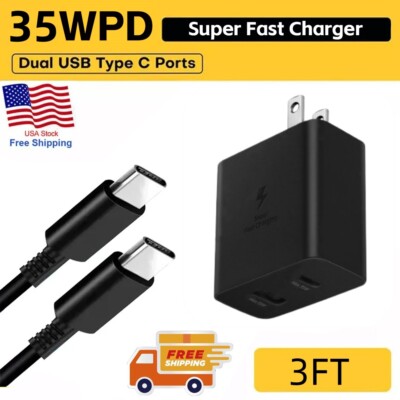 Super 35W PD Power Adapter Duo Wall Charger+Cables For Samsung S23-S20 S22 S24+