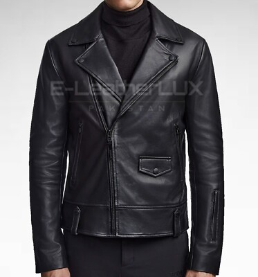 Handmade Men Genuine Leather Jacket Coat Motorcycle Biker Black Slim Fit  Outwear