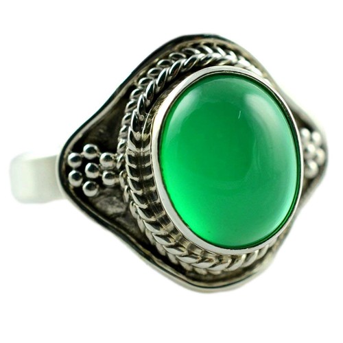 Bague Solitaire En Argent Sterling 925 Plaqué Or - Pierre émeraude De Synthèse Verte Avec Zirconium - Taille 7 - Fait Main Inde