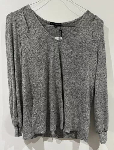Gibson Womens Top Gray Heathered Long Sleeve V Neck Pullover NWT Size M B17