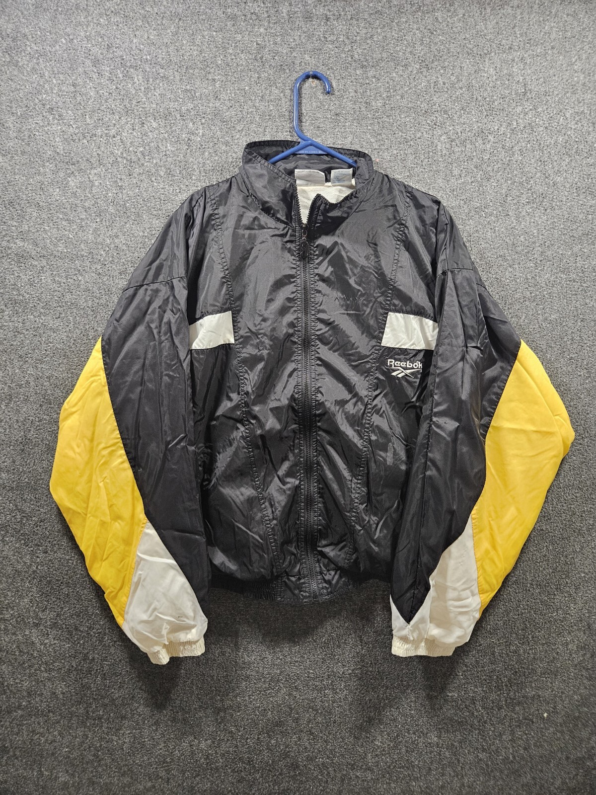 Vintage 90s Reebok Windbreaker Black Yellow White Size Large Used FAST SHIPPING
