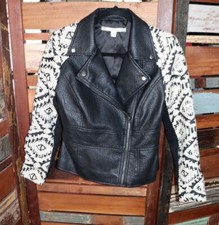 Chelsea & Violet Women's Bomber Jacket Black With Aztec Sleeves Guc Size S