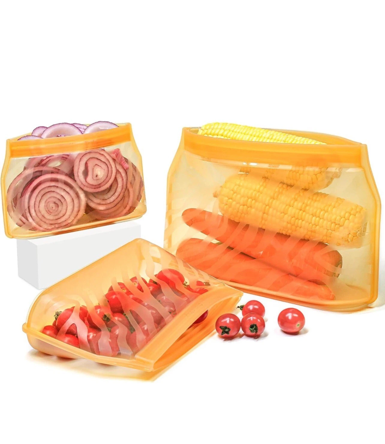 NIB AECHY Silicone - Reusable Food Storage Bags 6 Pcs Orange And Clear
Opens in a new window or tab