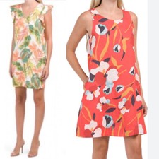 2 100% Linen Dresses Sigrid Olsen Nicole Miller Floral Tropical Vacation Large