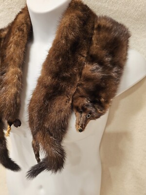 Vintage Mink Stole 4 Pelts Head Full Body Brown Animal Scarf