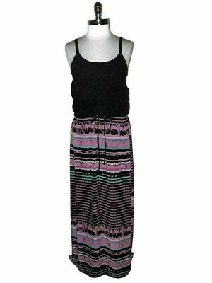 FADED GLORY Size L 12 14 Maxi Dress Black Purple Turquoise Sleeveless Lace