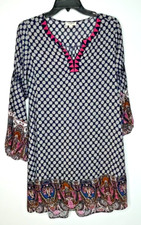 Umgee Geometric Design Women's Navy Dress, Size Small, Comfy Fun Feminine