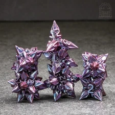 Sage's Deadly Blossoms Violet Metal Polyhedral Dice Set DnD RPG Games