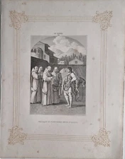 c1850 VICTORIAN PRINT MESSAGE OF POPE URBIN 2nd TO ST BRUNO - LE SUEUR