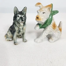 Vintage Porcelain Bone China Set of 2 Dog Figurines Paw in Sling Gray Shepard