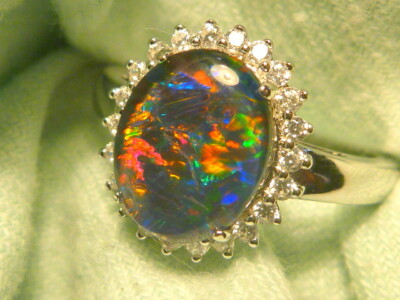 Womens Opal Ring Sterling Silver & CZ, 10x8 mm Oval Shape Triplet. item 180284.