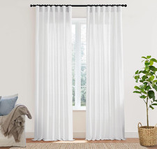 Elegant White 90-Inch Linen Curtains for Living Room Bedroom - 2 Panels Set