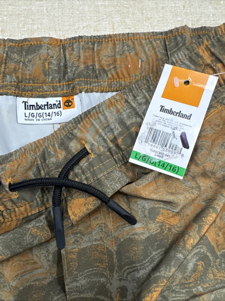 Timberland Printed Stretch Drawstring Shorts Boys L14 Camo Elastic Waist Pull On - Image 3 of 4