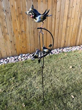 Rocking Kinetic Metal Triple Owl Yard Stake Balanced Wind Spinner Windmill
