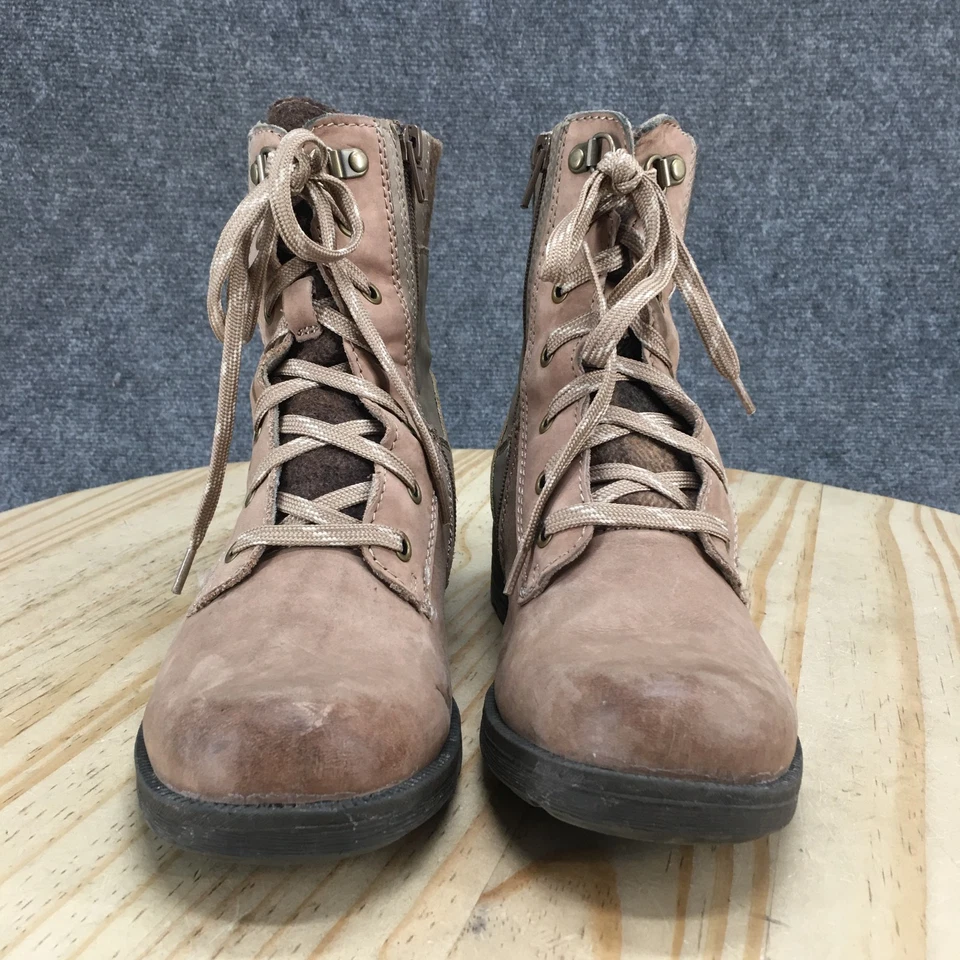 Earth Origins Botas Mujer 7.5 M Taupe Rowan Combat Cuero Con Cordones Cremallera Tacones Foto 4 de 4