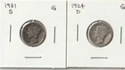 1924 D & 1931 S Mercury Dimes (G)