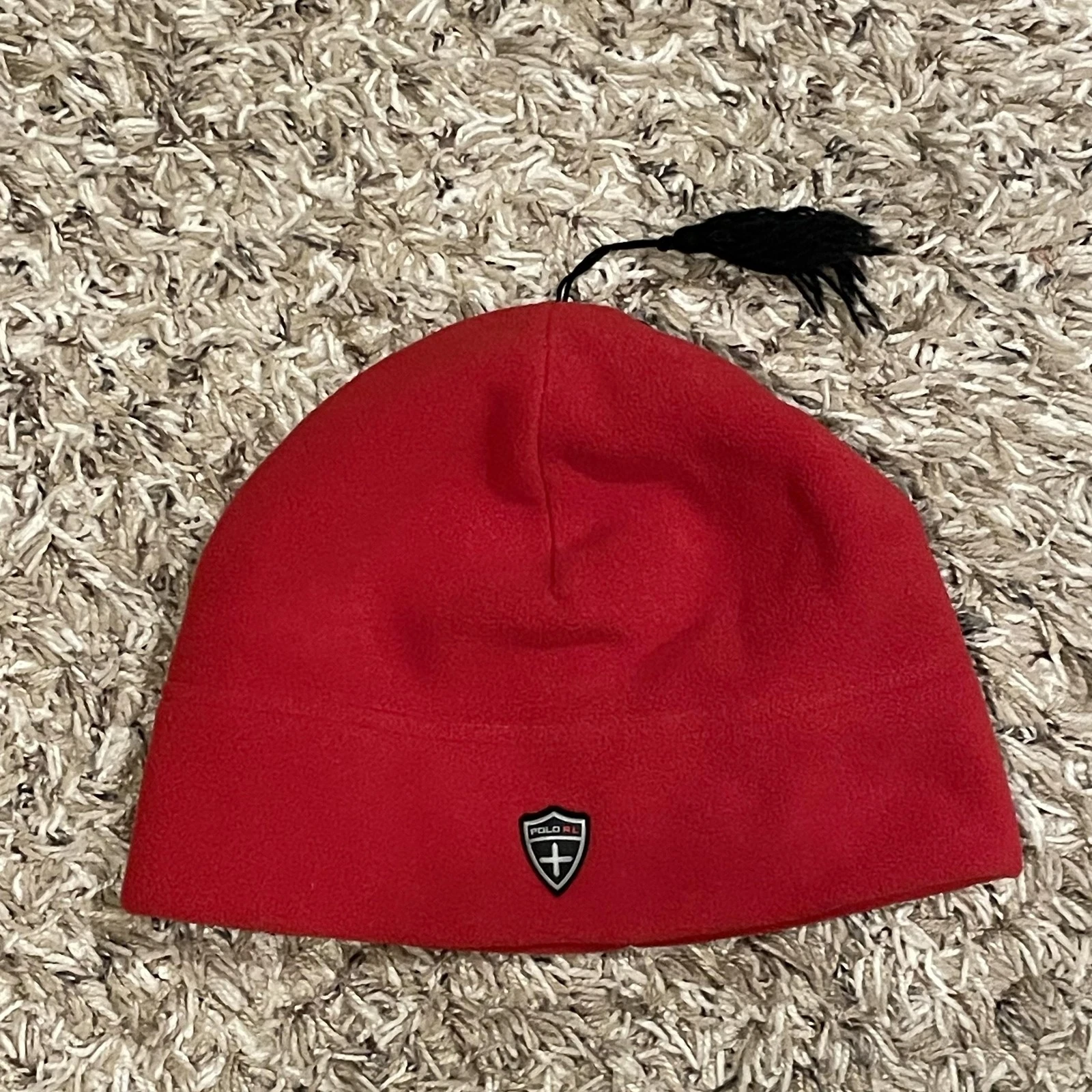 Vintage Polo Ralph Lauren Fleece Tassel Beanie Hat Red Ski Thermal Winter