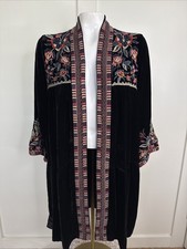 Johnny Was Open Front Claude Long Sleeve Velvet Tier Duster Medium Embroidered
