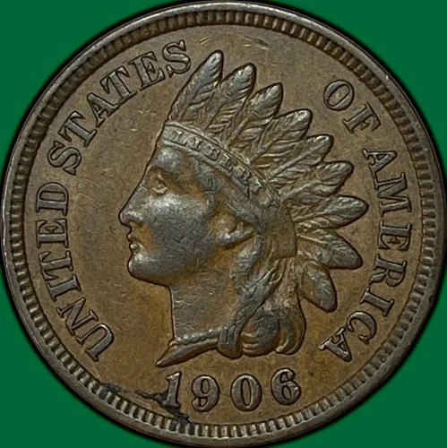 1906 Indian Head Cent Almost Uncirculated AU Coin #33977