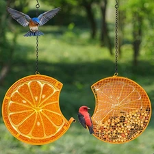 Orange Bird Feeder Hanging Metal Outdoor Fruit & Seed Feeder Mesh Design