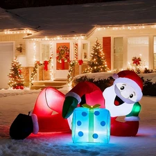LEADZM 7FT Lighted Christmas Inflatable Decoration, Inflatable Santa Lying