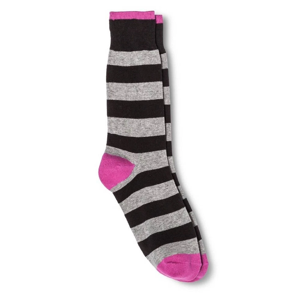 Calcetines Merona Talla 6-12 Crew Rugby Atrevidos Rayas Negro Gris Rosa Acentos NUEVO Foto 2 de 3