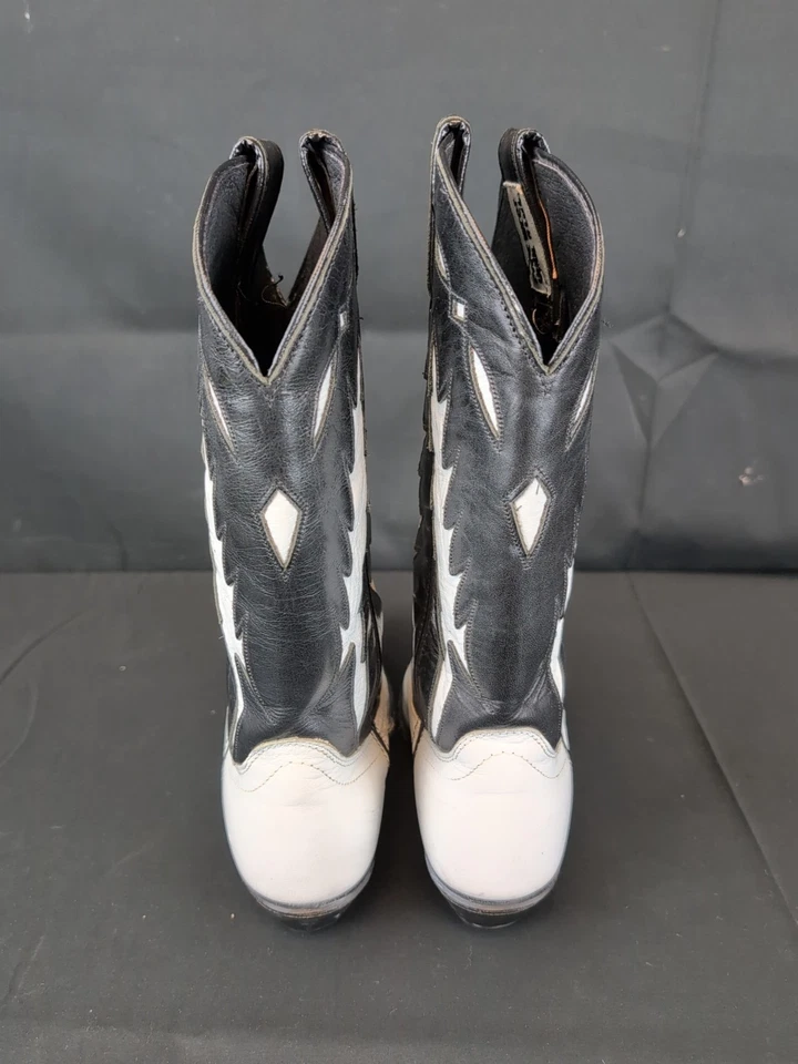 Vintage Code West Black Leather White Inlay Cowboy Boots USA Women's 6.5  M - Image 4 of 4