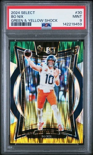 2024 PANINI SELECT GREEN & YELLOW SHOCK #30 BO NIX ROOKIE RC PSA 9