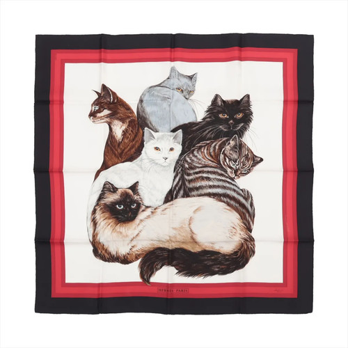Hermès Scarf Silk Black Carré 90 LES CHATS Kat