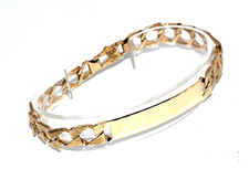 Bracelet En Or Jaune 9 Carats Pour Hommes Vintage Avec Maillons Texturés