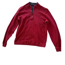 Mens Red Quarter Zip Pullover Knit Sweater Ribbed Trim Long Sleeve