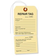 Pack of 100 Sequentially Numbered Repair Tags with String  5 3/4" x 2 7/8" M...